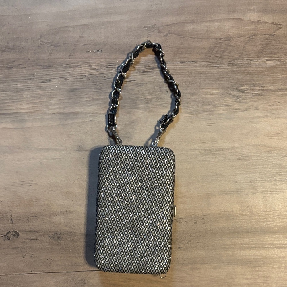 Chic Black and White Clutch with Chain Strap